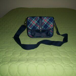 TALBOTS Dark Blue Nylon/Leather Trim Quilted Crossbody Bag